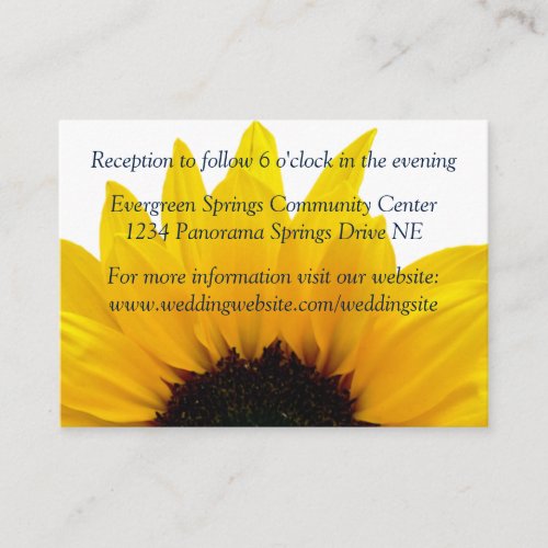Sunflower Navy Wedding Reception Insert Business Card Templates