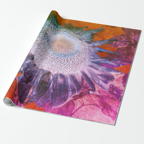 Sunflower Negative Purple Pink Chic Vintage Wrapping Paper