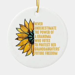Sunflower Never Underestimate The Power Of Grandma Ceramic Ornament