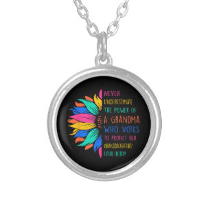 Sunflower Never Underestimate The Power Of Grandma Silver Plated Necklace