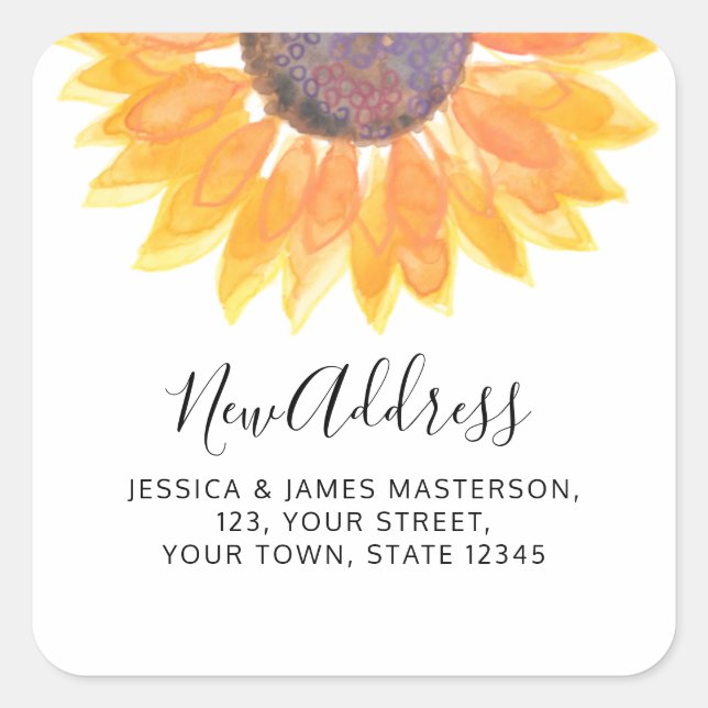 Sunflower New Address Square Sticker (Front)