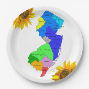 Sunflower New Jersey Counties Paper Plates