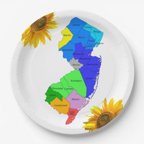 Sunflower New Jersey Counties Paper Plates