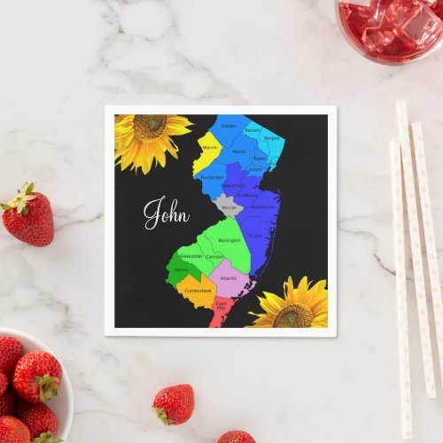 Sunflower New Jersey Map  Paper Napkins