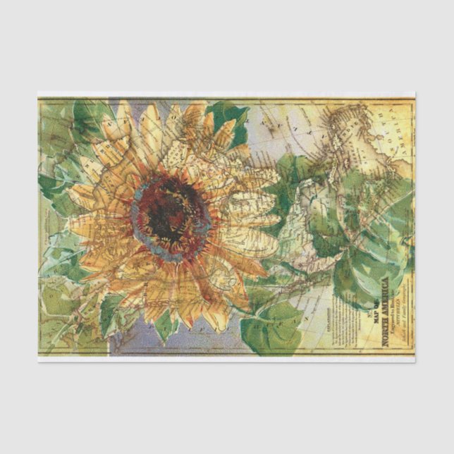 Sunflower North American Map Decoupage Tissue Pape Tissue Paper (Front)