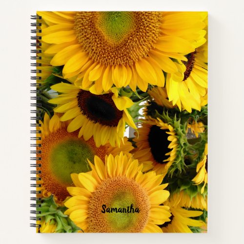 Sunflower Notebook with Custom Text  Name