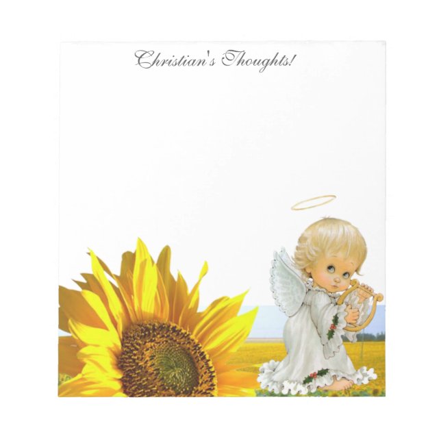 Sunflower Notepads, Floral Baby Angel Sky Notepad (Front)