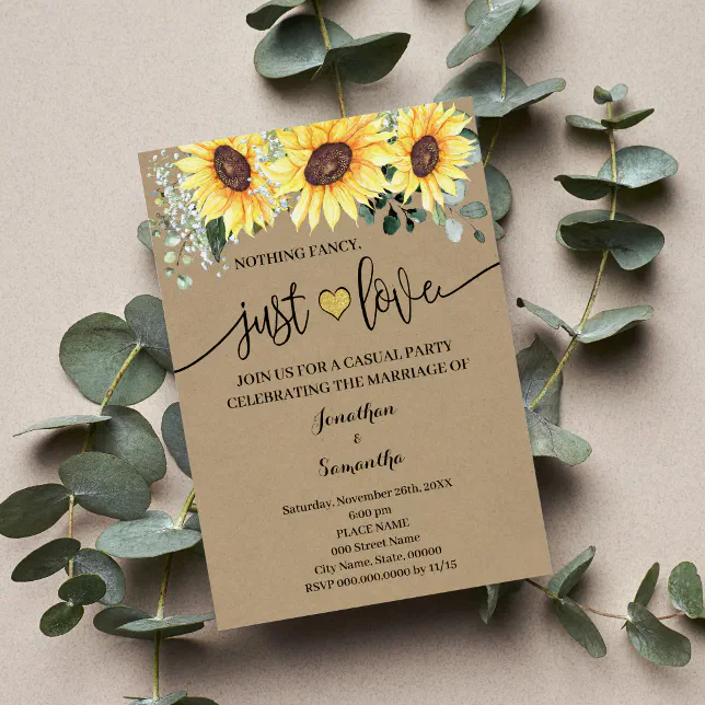 Sunflower Nothing Fancy Just Love Elopement Invite | Zazzle