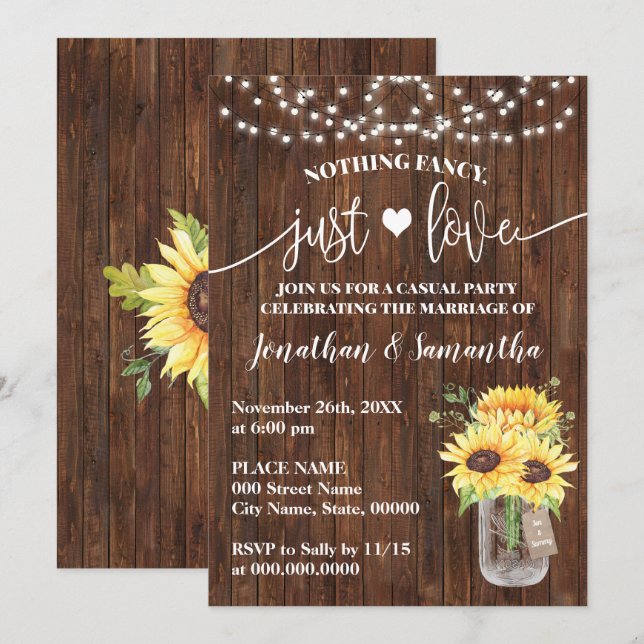 Sunflower Nothing Fancy Just Love Elopement Invite (Front/Back)