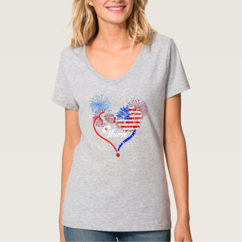 Sunflower Nurse 4th of July Patriotic American T_Shirt