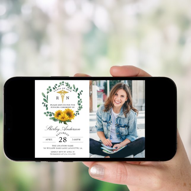 Sunflower Nurse Graduation Pinning Ceremony Photo Invitation (Front Digital)