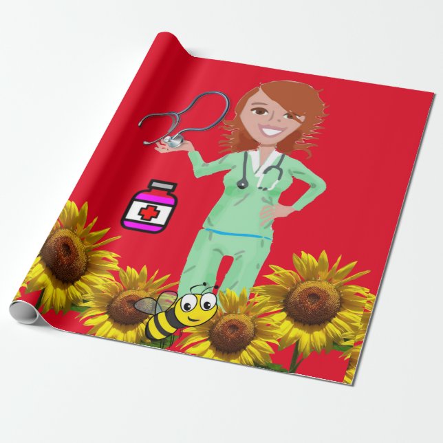 Sunflower Nurse Matte Wrapping Paper (Unrolled)