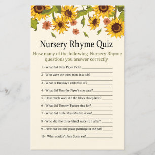 Sunflower Nursery Rhyme Quiz baby shower game
