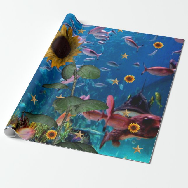 Sunflower Ocean Fish Matte Wrapping Paper (Unrolled)