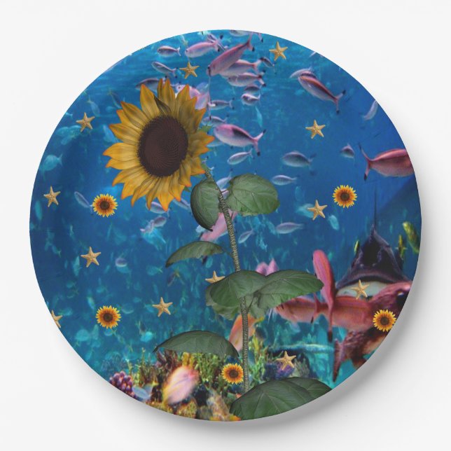 Sunflower Ocean Fish Paper Plates (Front)