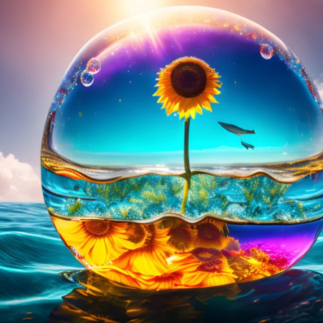 Sunflower, Ocean, Summer Scene, Yellow Flowers Throw Pillow (Creator Uploaded)