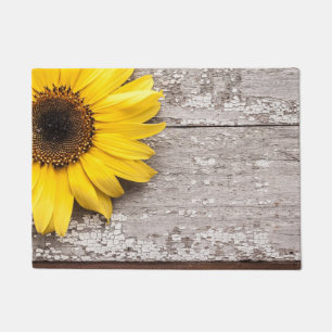 Sunflower on a Wooden Table Doormat