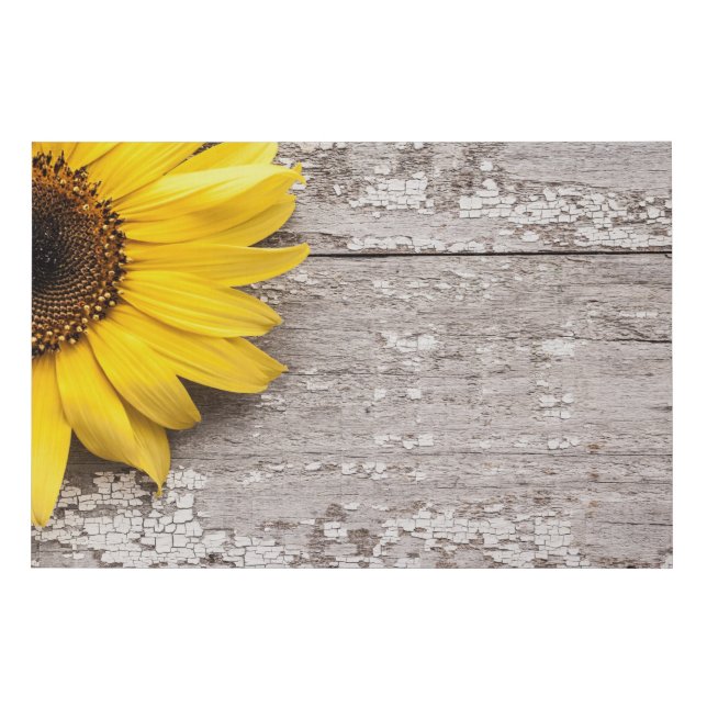 Sunflower on a Wooden Table Faux Canvas Print (Front)