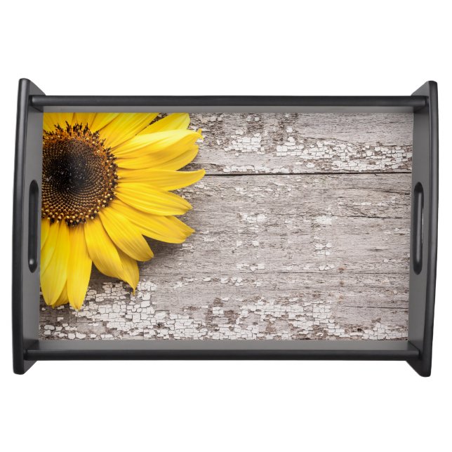 Sunflower on a Wooden Table Serving Tray (Front)