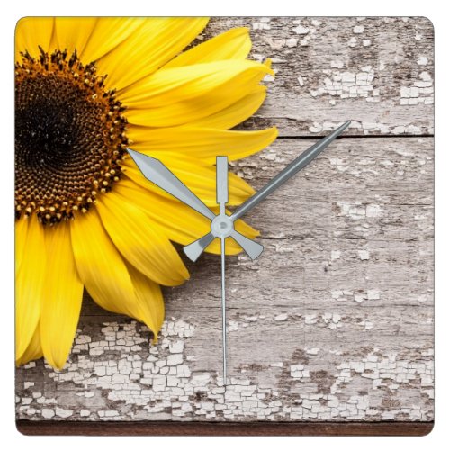 Sunflower on a Wooden Table Square Wall Clock