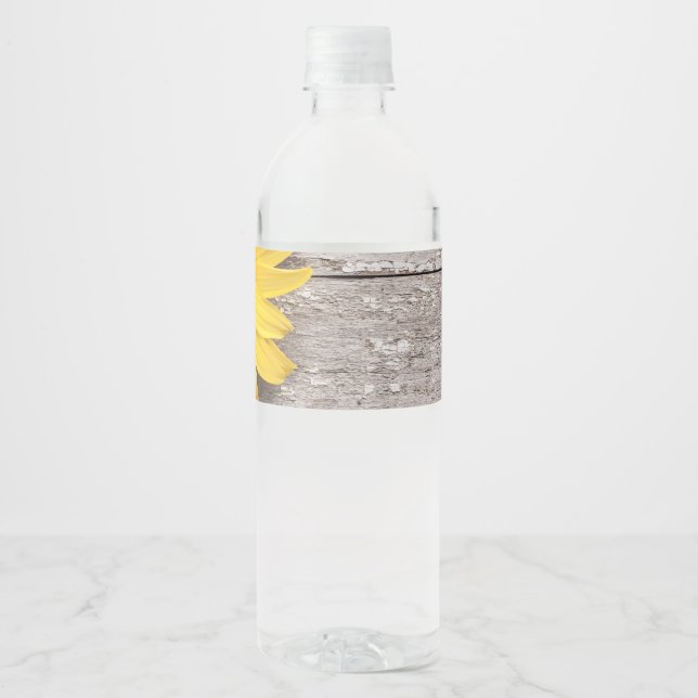Sunflower on a Wooden Table Water Bottle Label (Front)