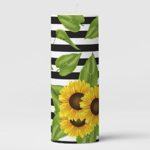 Sunflower on black and white pillar candle