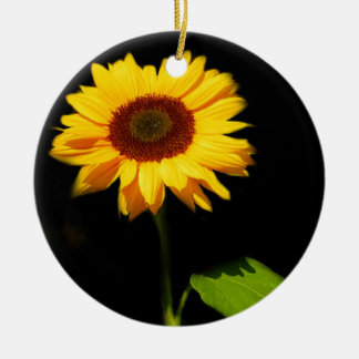 Sunflower on Black Background Ceramic Ornament