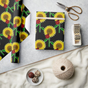 Sunflower on Black Decoupage Craft Wrapping Paper