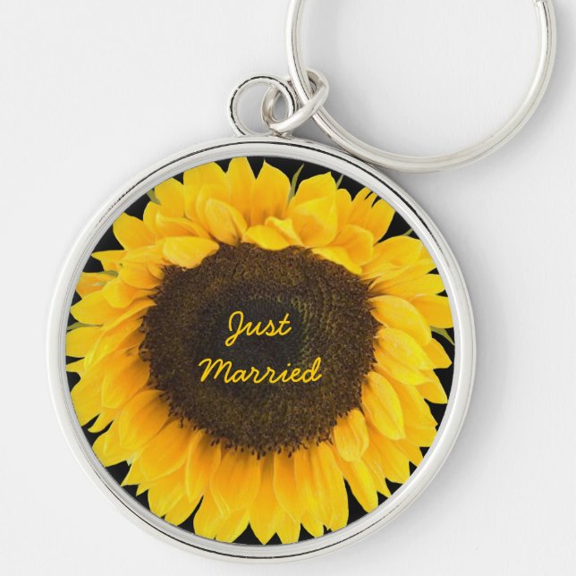 Sunflower on Black Keychain Just Married (Front)