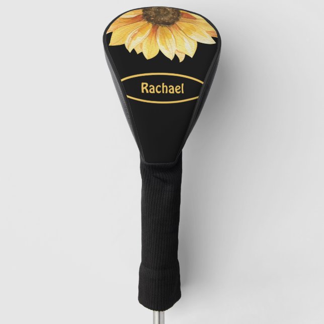Sunflower on Black Personalized Lady Golf Head Cover (Front)