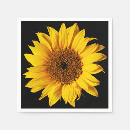 Sunflower on Black Sun Flower Floral Template Paper Napkins