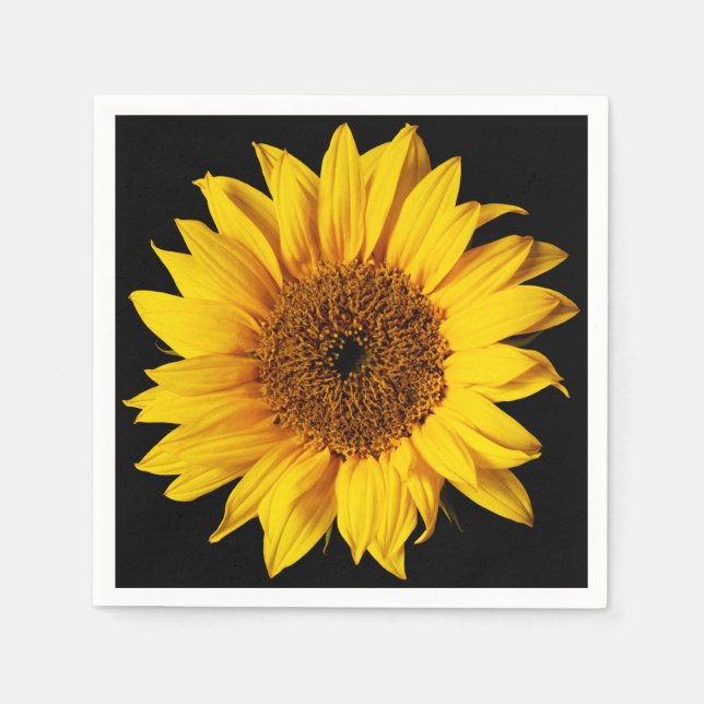 Sunflower on Black Sun Flower Floral Template Paper Napkins (Front)