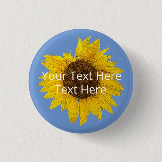 Sunflower on Blue Background Custom Button (Front)