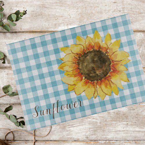 Sunflower on Blue Gingham Cutting Board