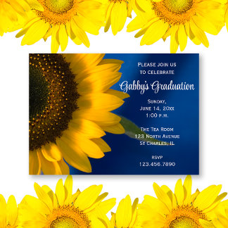 Sunflower on Blue Graduation Party Invitation