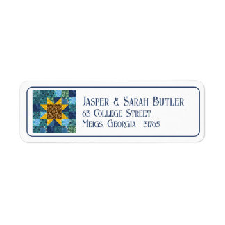 Sunflower on Blue Patchwork Quilt Geometric Floral Label