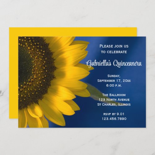 Sunflower on Blue Quinceanera Invitation