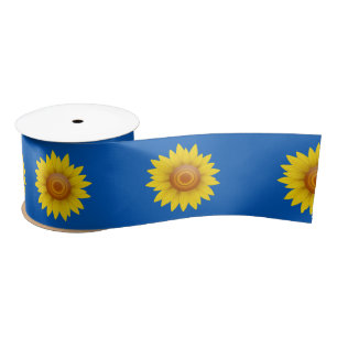 Sunflower on Blue Satin Ribbon