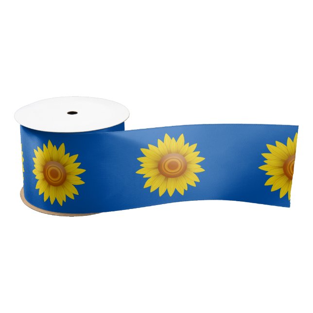 Sunflower on Blue Satin Ribbon (Spool)