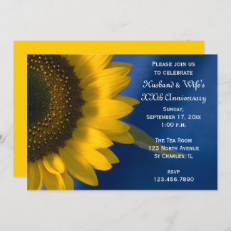 Sunflower on Blue Wedding Anniversary Party Invitation