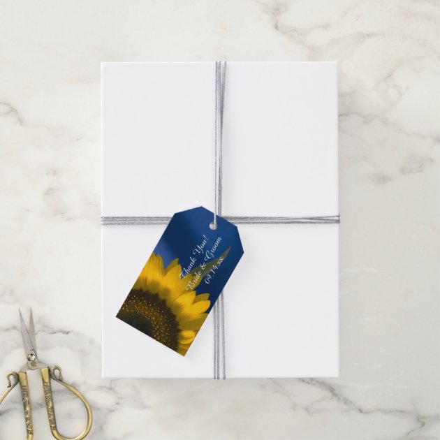 Sunflower On Blue Wedding Favor Tags