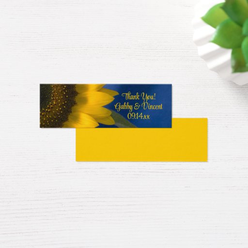Customizable Sunflower on Blue Wedding Favor Tags Business Card