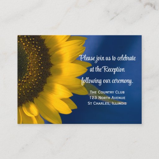 Customizable Sunflower on Blue Wedding Reception Card Business Cards