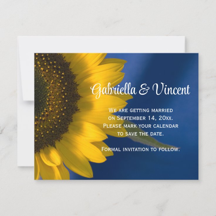 Sunflower On Blue Wedding Save The Date Zazzle