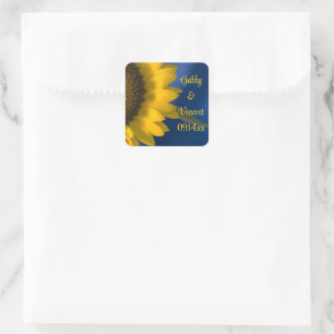 Sunflower on Blue Wedding Square Sticker