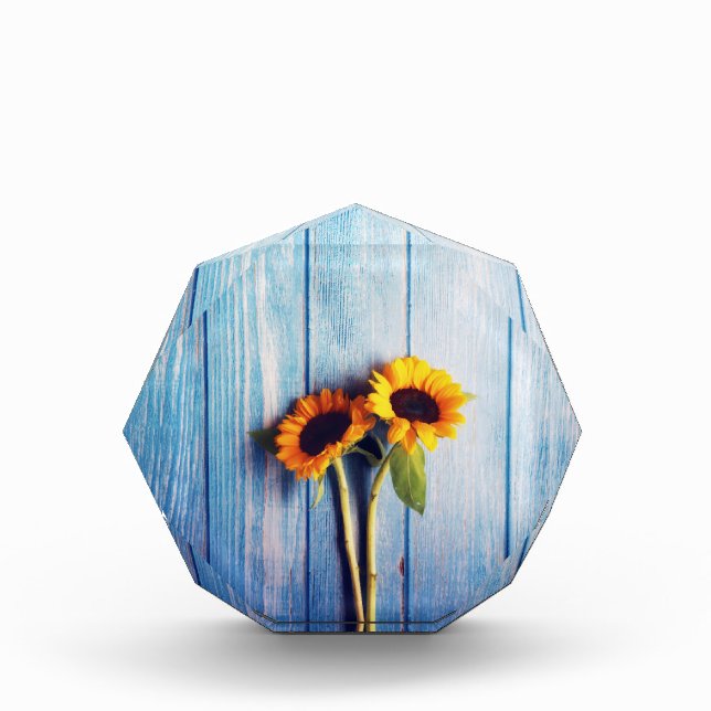Sunflower on Blue Wood Wall Acrylic Award (Front)