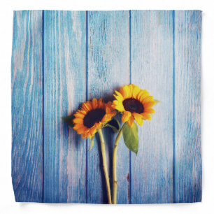 Sunflower on Blue Wood Wall Bandana