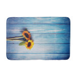 Sunflower on Blue Wood Wall Bath Mat