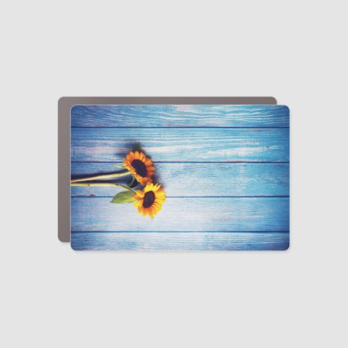 Sunflower on Blue Wood Wall Car Magnet