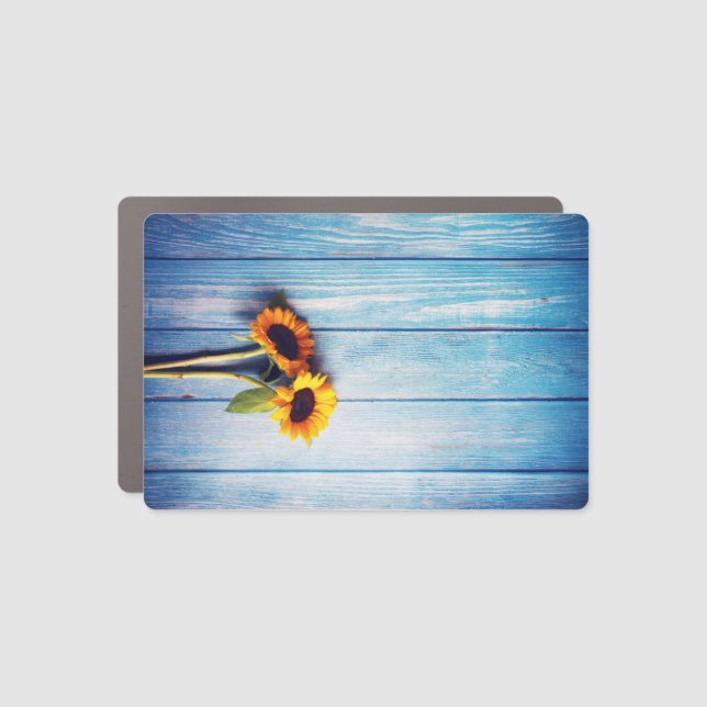 Sunflower on Blue Wood Wall Car Magnet (Front)